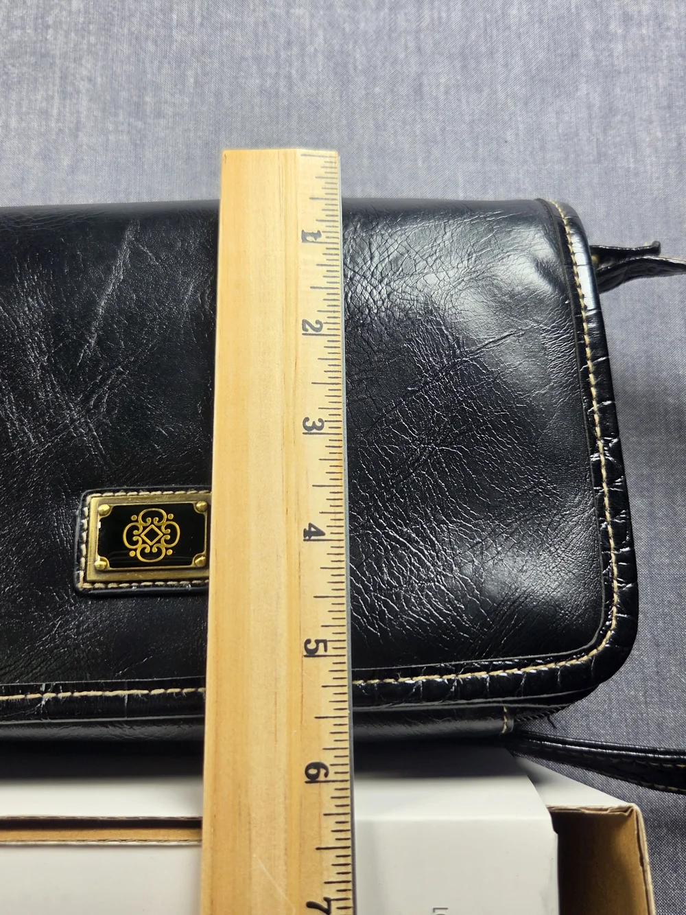 Black Leather Crossbody Shoulder Bag with Gold Accent